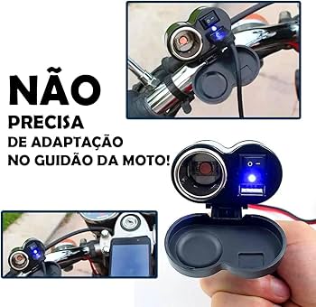 Caregador USB socket-max motorcycle +BRINDE CABO USB REFORCADO