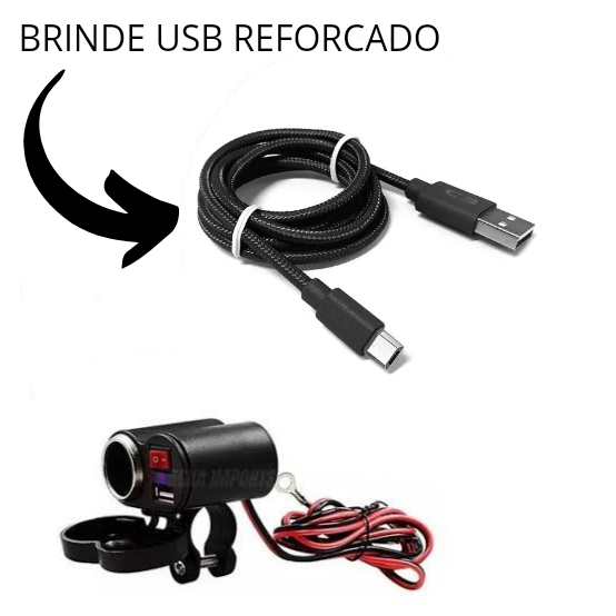 Caregador USB socket-max motorcycle +BRINDE CABO USB REFORCADO
