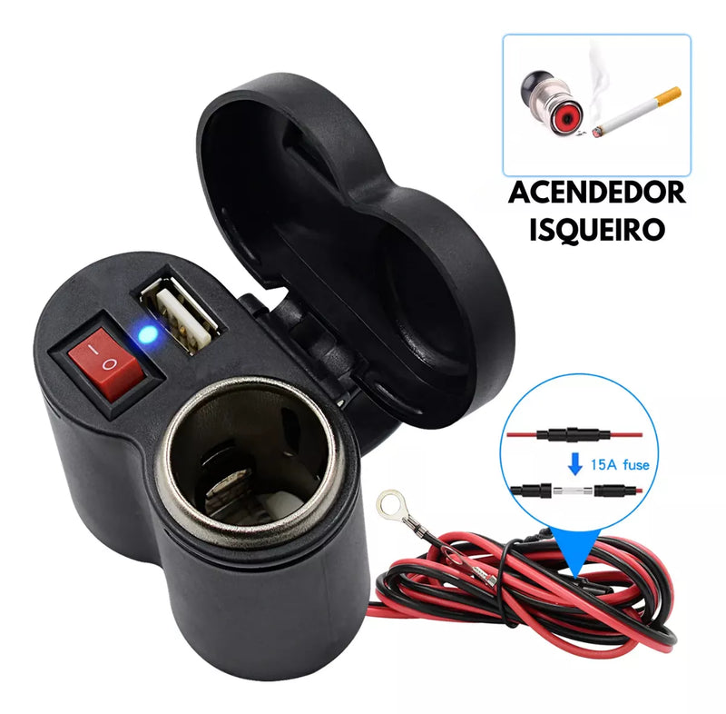 Caregador USB socket-max motorcycle +BRINDE CABO USB REFORCADO