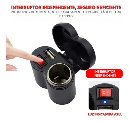 Caregador USB socket-max motorcycle +BRINDE CABO USB REFORCADO