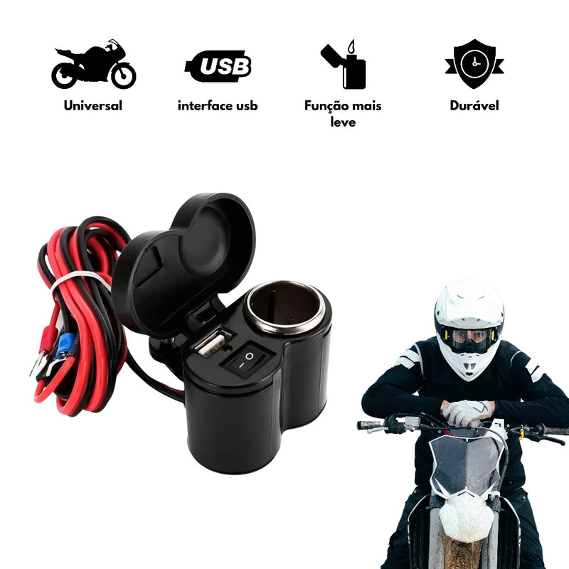 Caregador USB socket-max motorcycle +BRINDE CABO USB REFORCADO